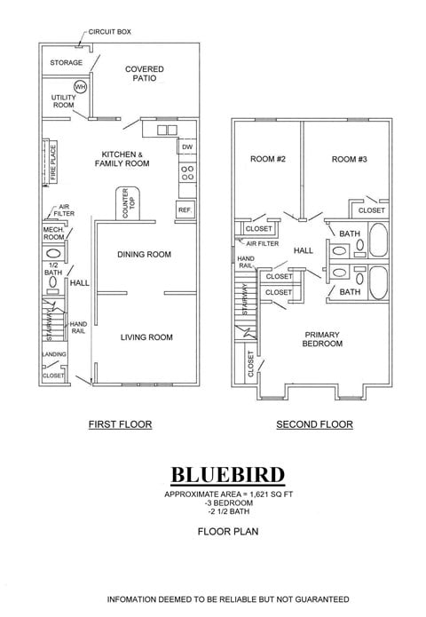 Floor plan for 3 beds, 2.5 baths, 1621 sqft